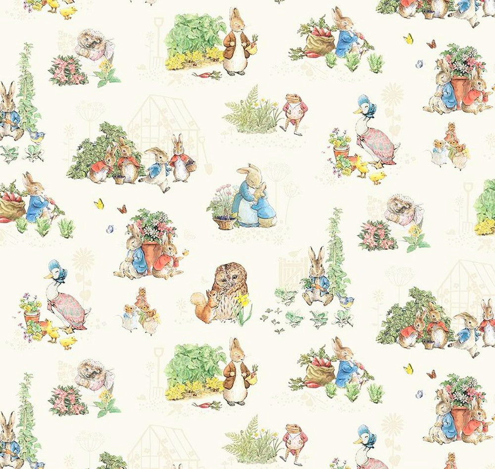 Peter Rabbit and Friends Characters - Cream Fabric - 1/2 Meter - Cotton Fabric