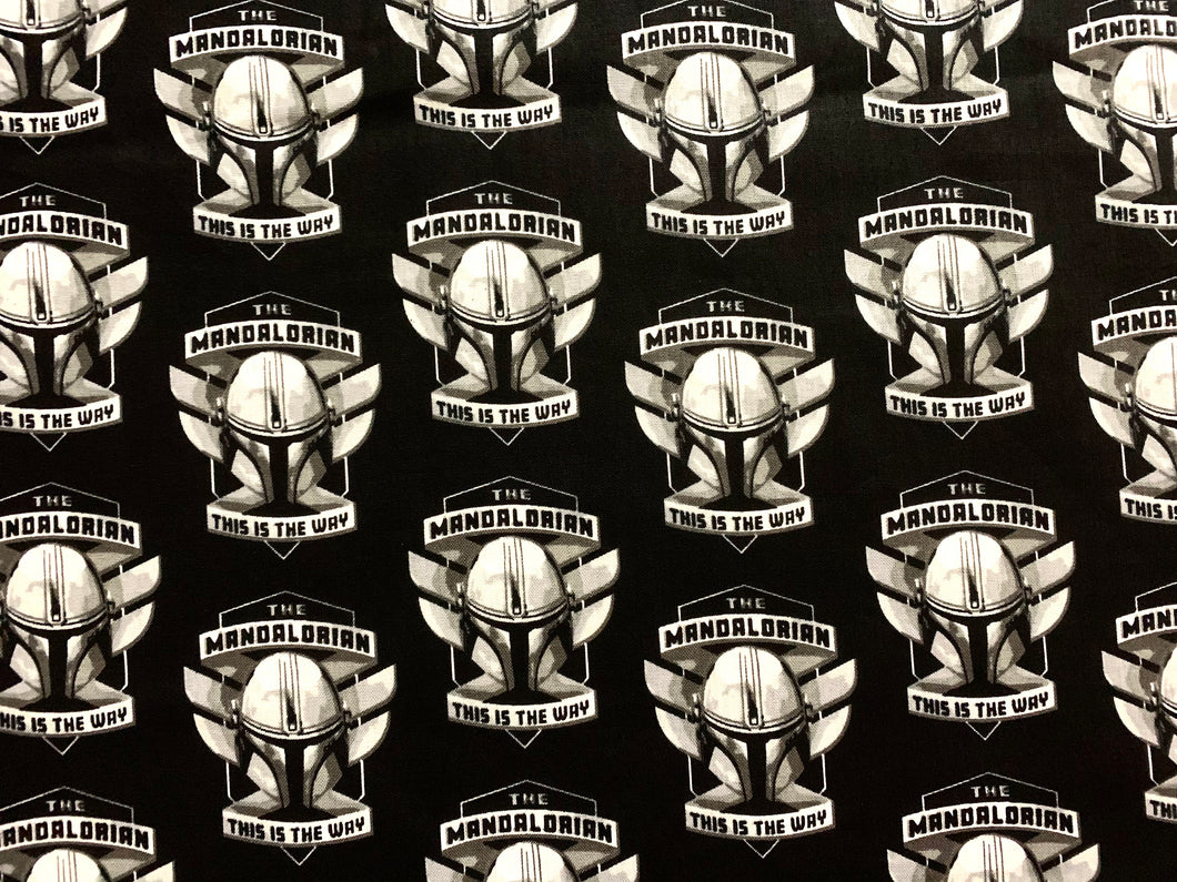 Star Wars Mandalorian II Helmet Badge Black Fabric - 1/2 Meter - Cotton Fabric