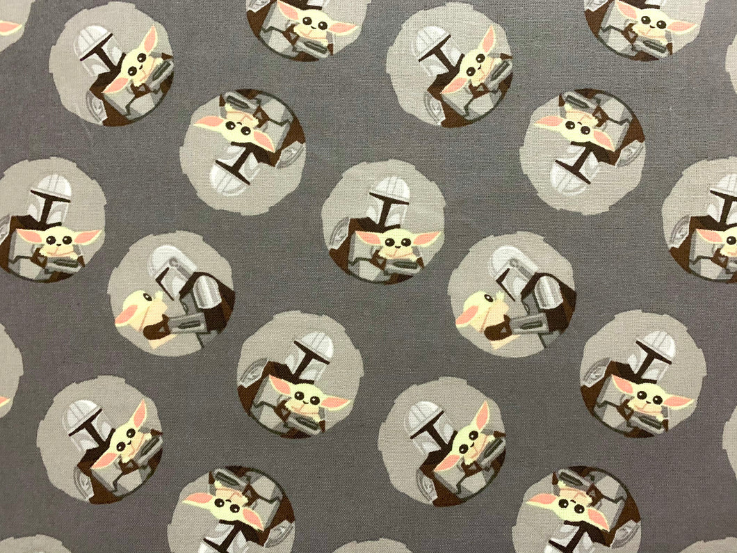 Star Wars Mandalorian II Mando and Child Toss Grey Fabric - 1/2 Meter - Cotton Fabric