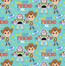 Charger l&#39;image dans la galerie, Toy Story Let&#39;s Play - A Friend In Me - Aqua Fabric - 1/2 Meter - Cotton Fabric
