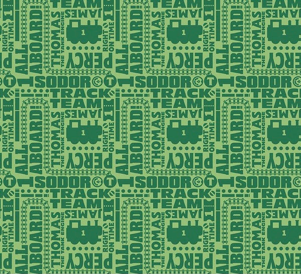 Thomas and Friends Text Green Fabric - 1/2 Meter - Cotton Fabric