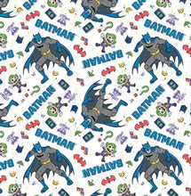 Load image into Gallery viewer, DC&#39;s Batman II Collection - Batman vs Preschool - White Fabric - 1/2 Meter - Cotton Fabric
