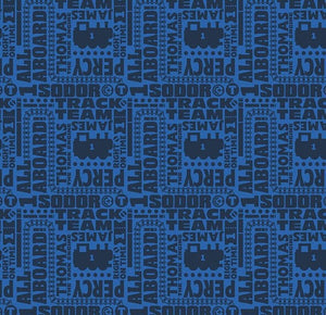 Thomas and Friends Text Navy Fabric - 1/2 Meter - Cotton Fabric