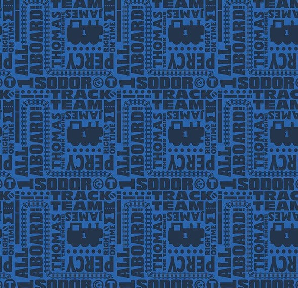 Thomas and Friends Text Navy Fabric - 1/2 Meter - Cotton Fabric
