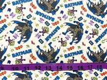 Load image into Gallery viewer, DC&#39;s Batman II Collection - Batman vs Preschool - White Fabric - 1/2 Meter - Cotton Fabric
