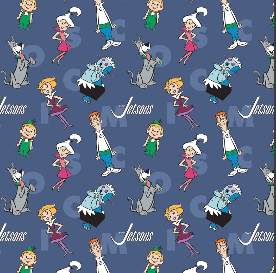 The Jetsons - Characters & Letters - Blue Fabric - 1/2 Meter - Cotton Fabric