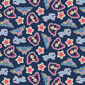 Young DC Wonder Woman Navy  23421457 02 Fabric - 1/2 Meter - Cotton Fabric