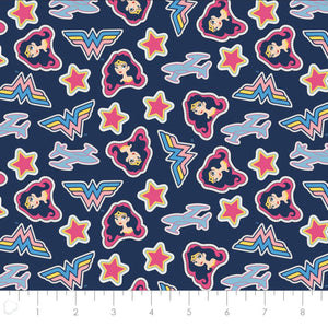 Young DC Wonder Woman Navy  23421457 02 Fabric - 1/2 Meter - Cotton Fabric