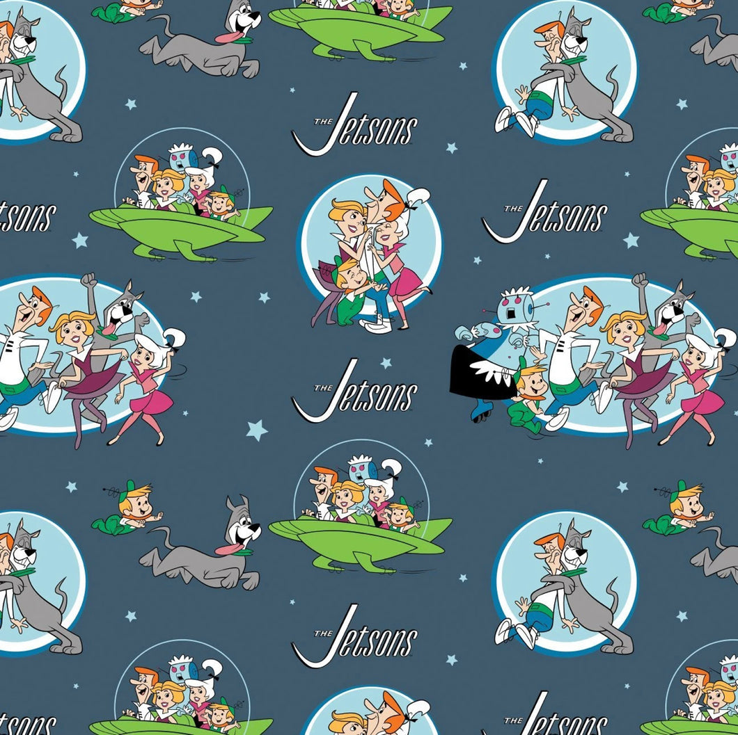 The Jetsons - Jetsons All Characters - Blue Fabric - 1/2 Meter - Cotton Fabric