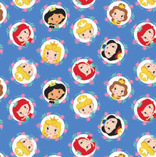Charger l&#39;image dans la galerie, Disney Princess Kawaii - Cute Princess Frames - Blue Fabric - 1/2 Meter - Cotton Fabric
