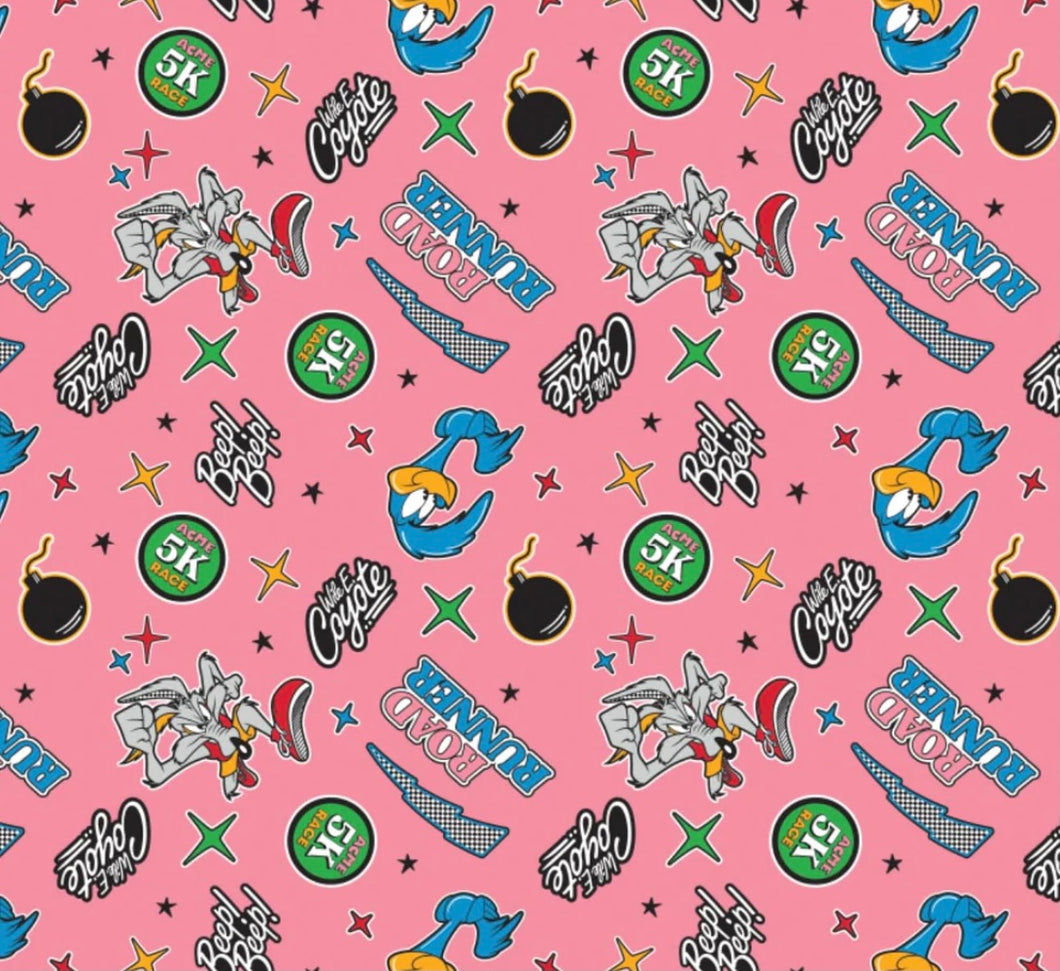 Looney Tunes III - Beep Beep Toss- Pink Fabric - 1/2 Meter - Cotton Fabric